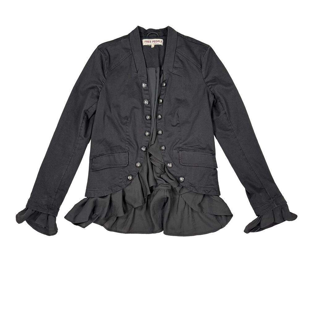 Free People Ruffles Romance Jacket NWT Womens S Black Military Peplum Boho